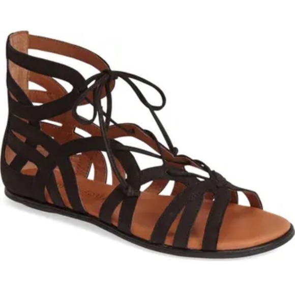 gentle souls Shoes - Gentle Souls break my heart flat cage tie front suede sandal black size 7.5